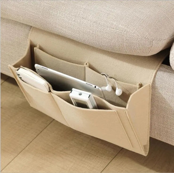 Filz-Organizer für Bett &amp; Sofa mit 3 Fächern | Für Tablet, Smartphone &amp; Ladekabel | Hängende Aufbewahrung ohne Bohren
