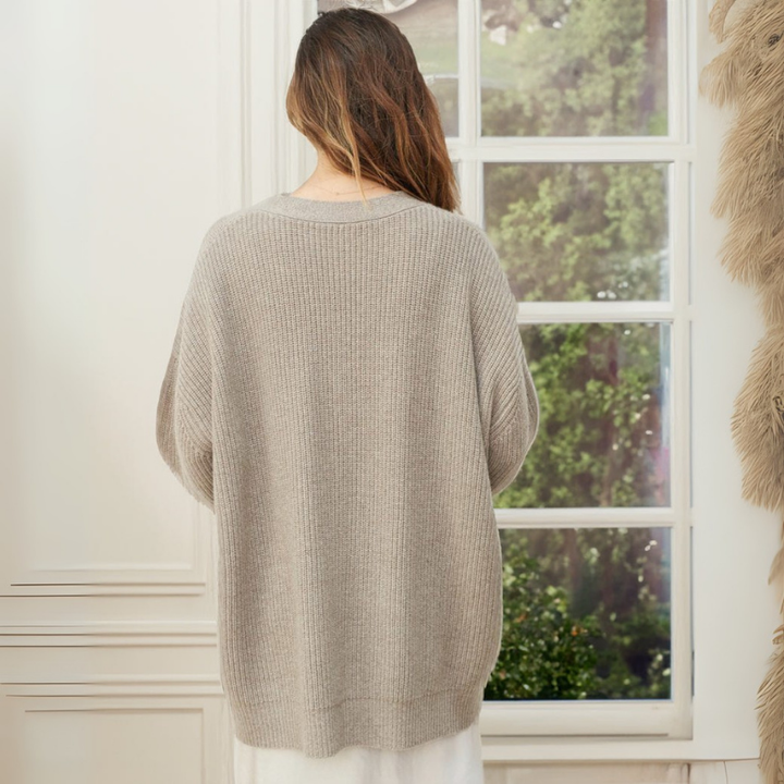 Damen Oversize Strickjacke gerippt | Lockerer langer Cardigan mit strukturierter Rippoptik für Alltag, Büro und Lagenlooks