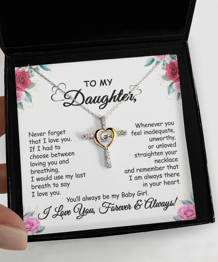 Halskette mit Botschaftskarte | Geschenk für Tochter | Kreuz mit Zirkonia &amp; Geschenkbox
