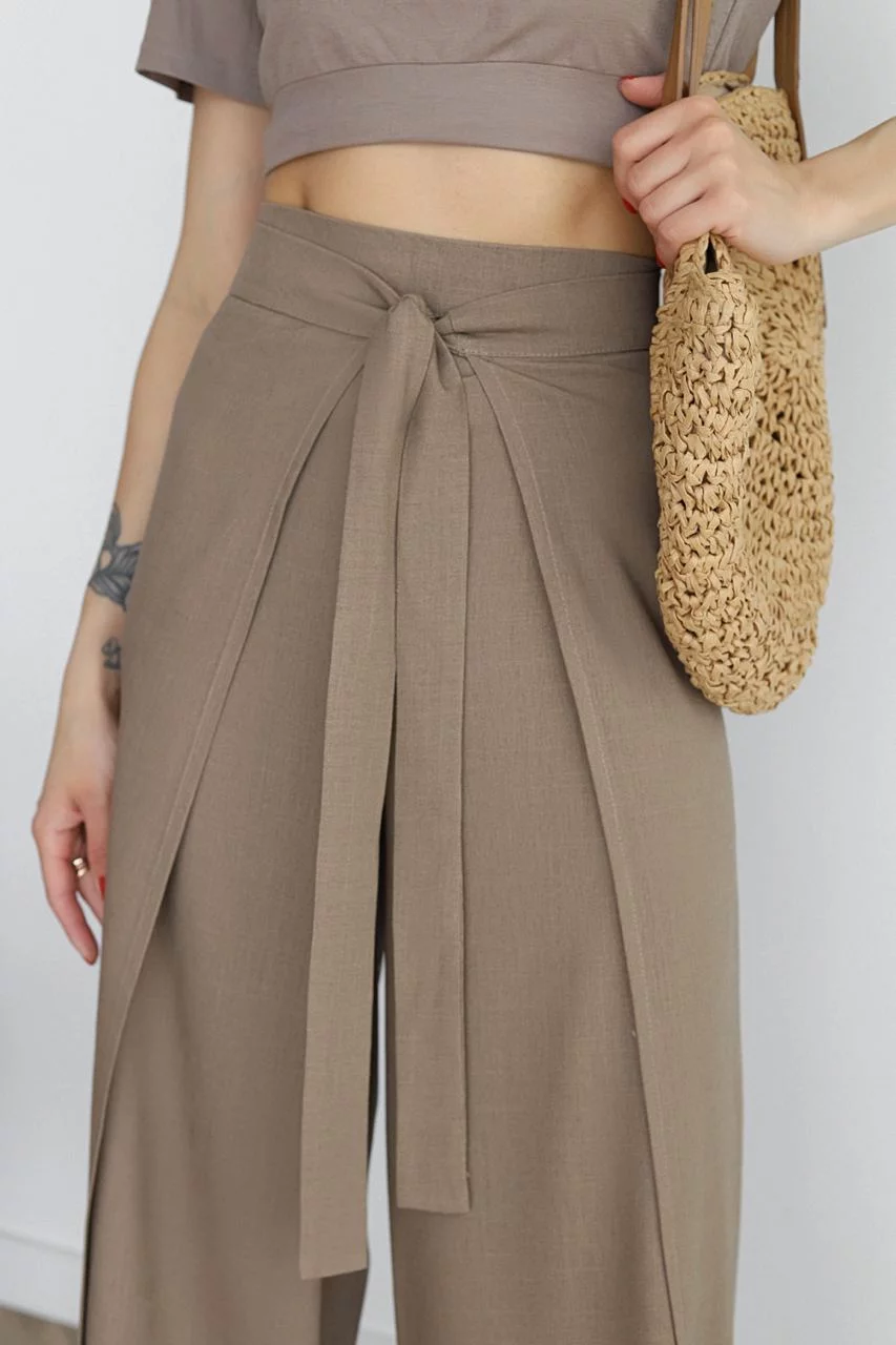 Pantalon en lin femme | Jambe large &amp; design portefeuille | Taille haute, confortable &amp; élégant pour quotidien &amp; occasions spéciales