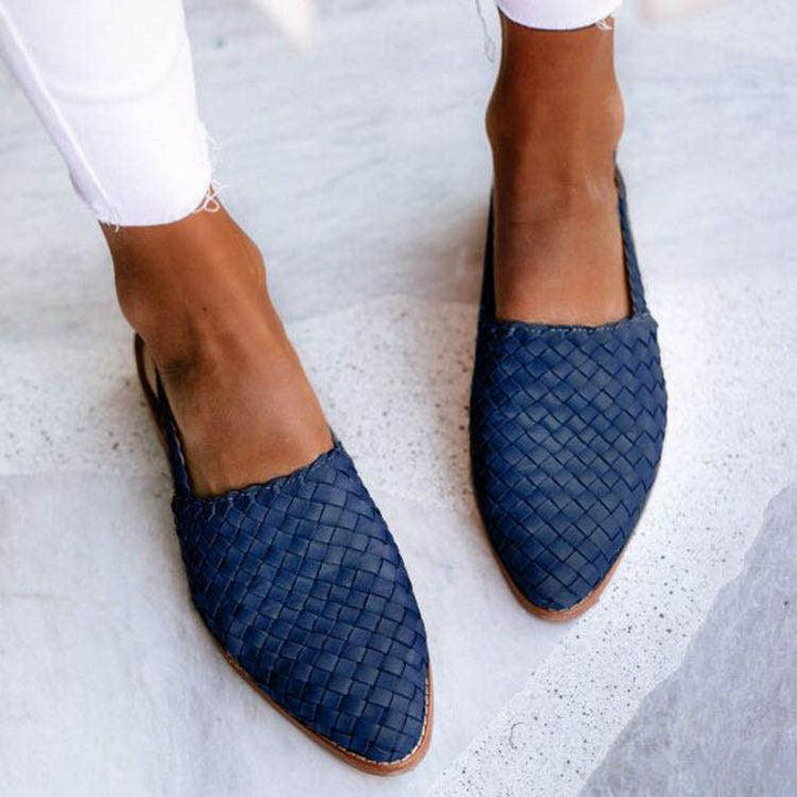 Damen Slingback Flats gewebt aus Leder | Handgeflochtenes Design, atmungsaktiv &amp; leicht | Gepolsterte Innensohle | Flexible Gummisohle