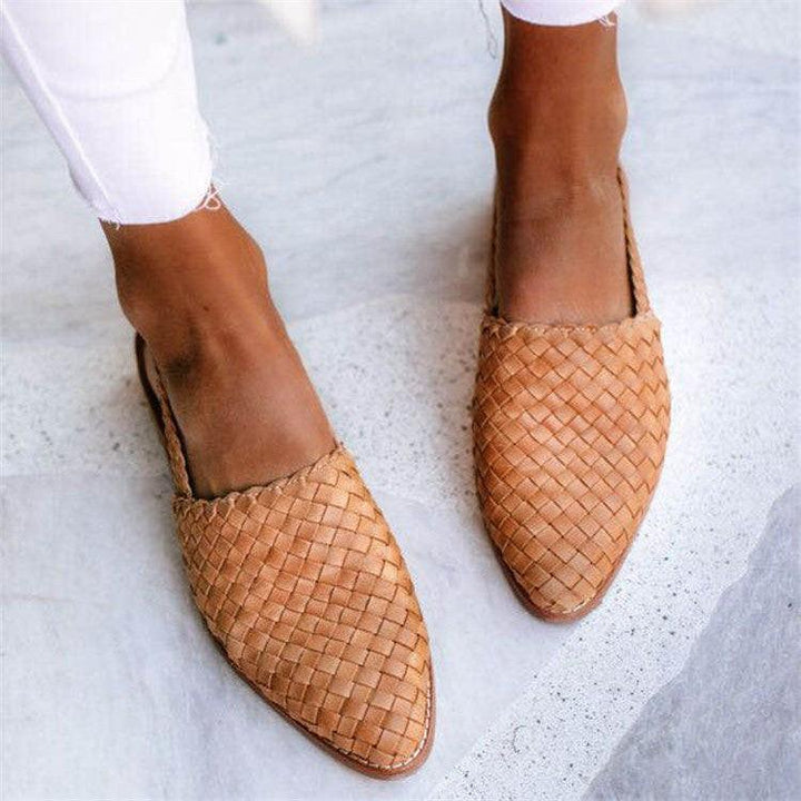 Damen Slingback Flats gewebt aus Leder | Handgeflochtenes Design, atmungsaktiv &amp; leicht | Gepolsterte Innensohle | Flexible Gummisohle