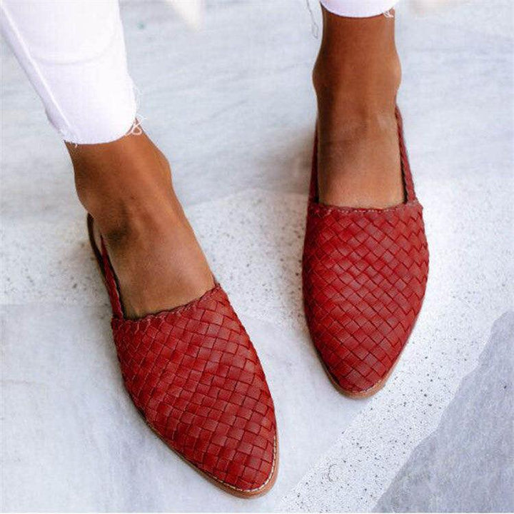 Damen Slingback Flats gewebt aus Leder | Handgeflochtenes Design, atmungsaktiv &amp; leicht | Gepolsterte Innensohle | Flexible Gummisohle