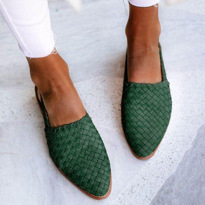 Damen Slingback Flats gewebt aus Leder | Handgeflochtenes Design, atmungsaktiv &amp; leicht | Gepolsterte Innensohle | Flexible Gummisohle