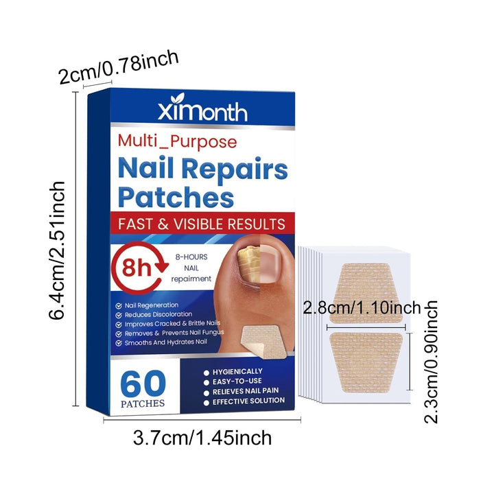 Nagelpflege-Pflaster 60 Stück | Für Verfärbte &amp; Brüchige Zehennägel | 8-Stunden-Pflegewirkung | Einfache Anwendung Zuhause