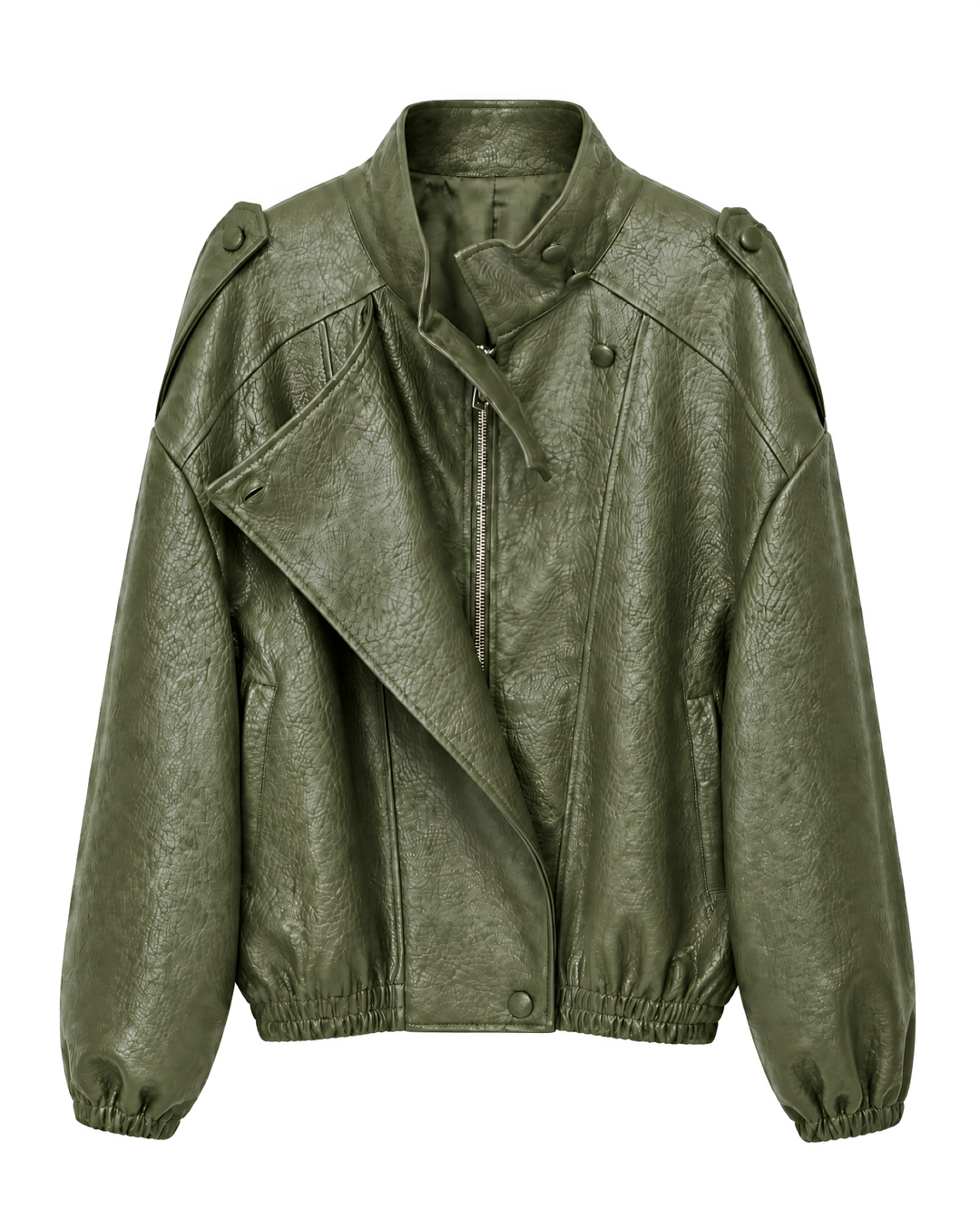 Kunstlederjacke | Kurz mit Reverskragen, Oversized Fit und Reißverschluss
