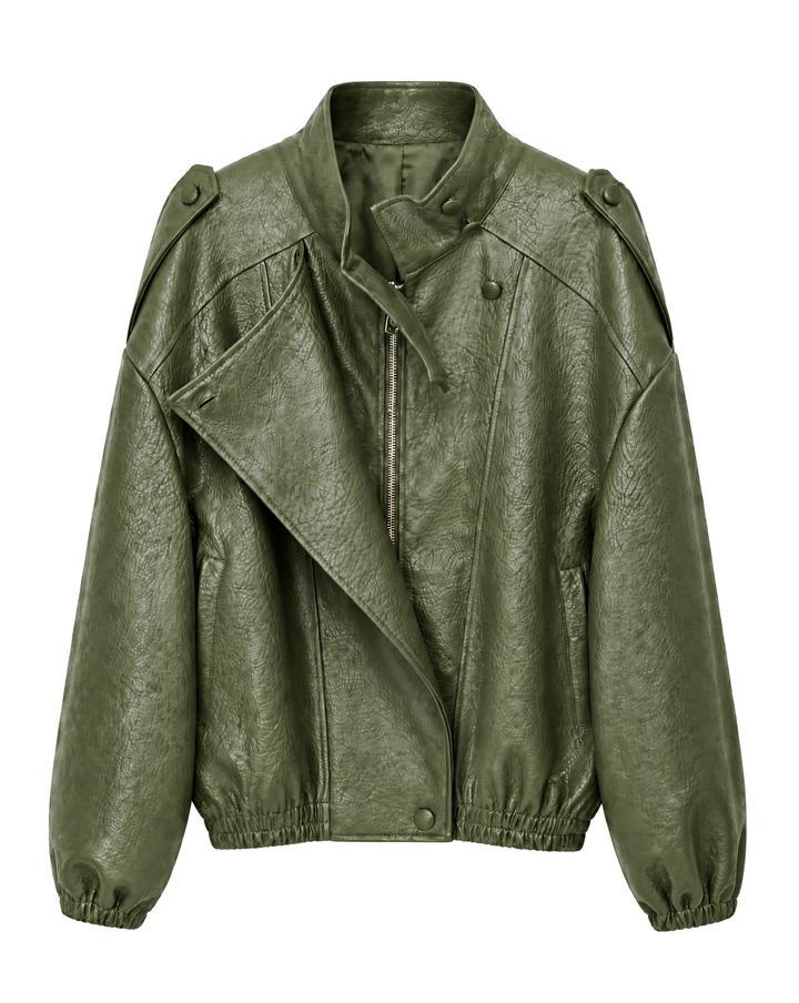 Kunstlederjacke | Kurz mit Reverskragen, Oversized Fit und Reißverschluss
