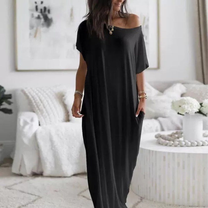 Sommerleichtes V-Ausschnitt Kleid für Damen | Luftiges Freizeitkleid mit Taschen | Atmungsaktives, knitterfreies Sommerkleid