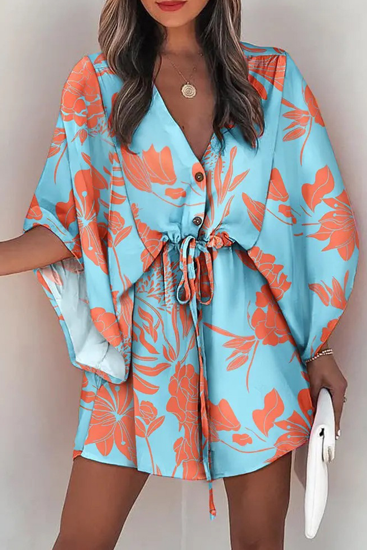 Damen Boho-Kleid mit elastischem Bund | Leichtes Sommerkleid mit Print | Für Alltag, Urlaub &amp; Strand