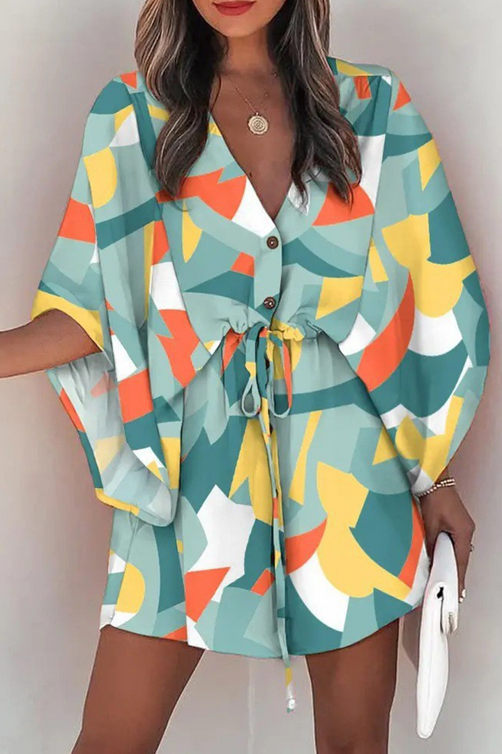 Damen Boho-Kleid mit elastischem Bund | Leichtes Sommerkleid mit Print | Für Alltag, Urlaub &amp; Strand