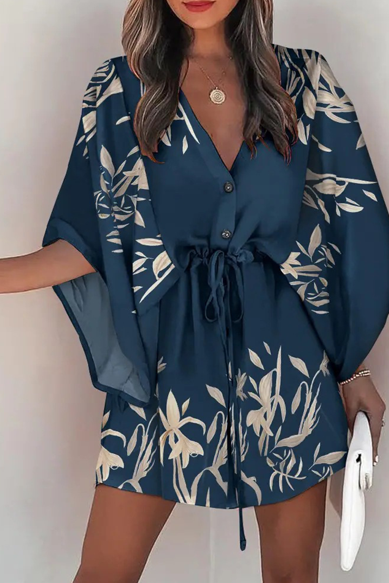 Damen Boho-Kleid mit elastischem Bund | Leichtes Sommerkleid mit Print | Für Alltag, Urlaub &amp; Strand