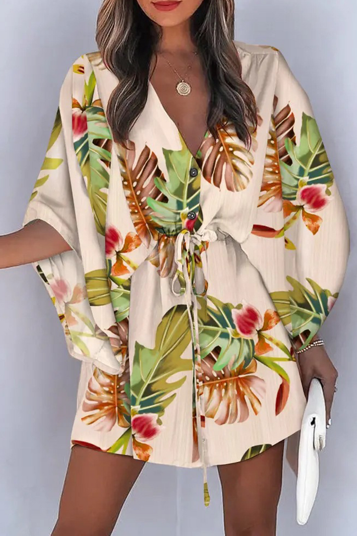 Damen Boho-Kleid mit elastischem Bund | Leichtes Sommerkleid mit Print | Für Alltag, Urlaub &amp; Strand