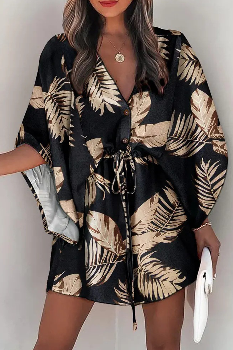 Damen Boho-Kleid mit elastischem Bund | Leichtes Sommerkleid mit Print | Für Alltag, Urlaub &amp; Strand