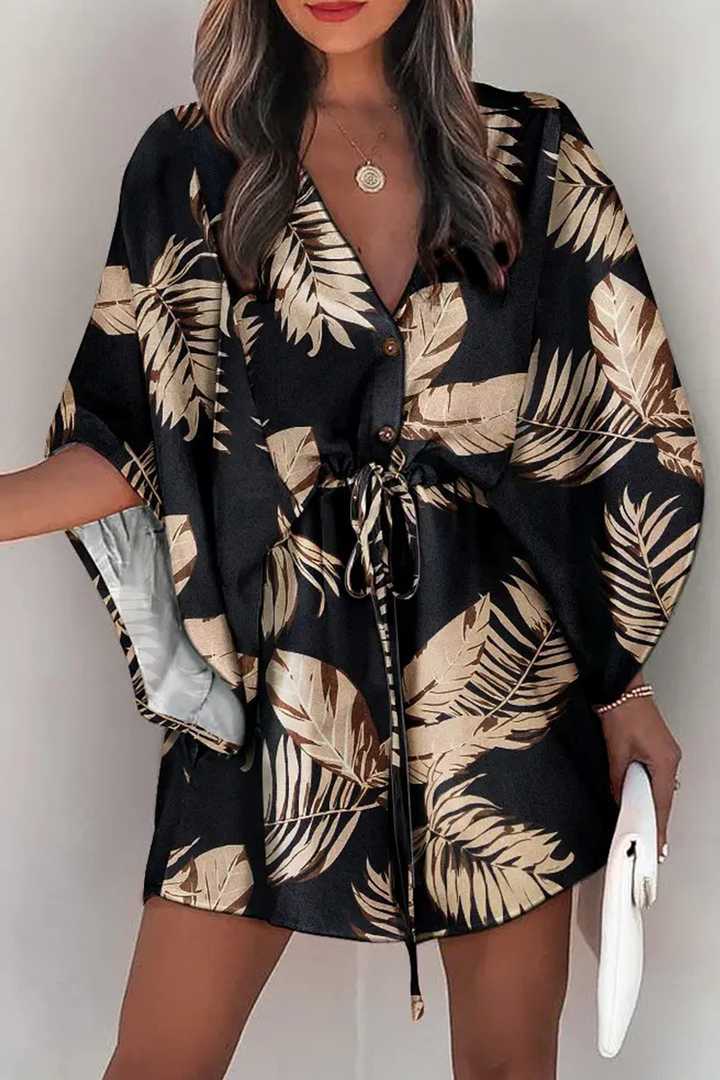 Damen Boho-Kleid mit elastischem Bund | Leichtes Sommerkleid mit Print | Für Alltag, Urlaub &amp; Strand