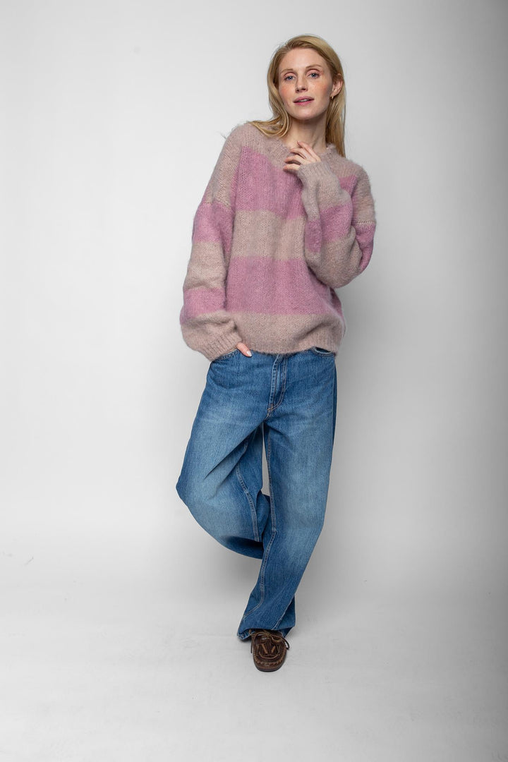 Damen Strickpullover gestreift | Weicher Pullover mit breiten Blockstreifen, Rundhalsausschnitt und überschnittenen Schultern