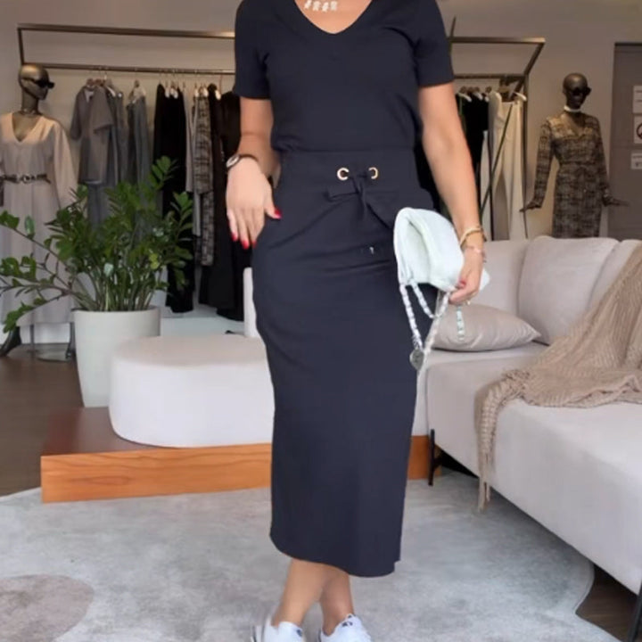 Damen V-Ausschnitt Top &amp; Rock Set | Figurbetont &amp; atmungsaktiv | Verstellbarer Bund, vielseitig kombinierbar