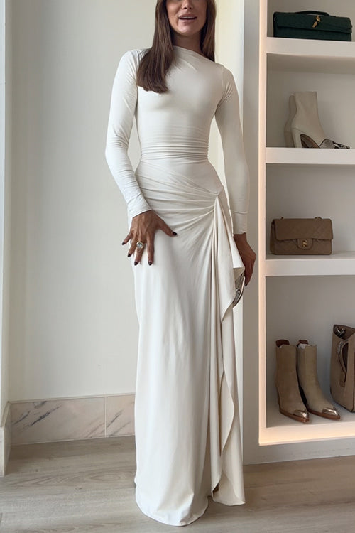 Maxikleid | Langarm mit Drapierung, Beinschlitz und eleganter Passform für Partys &amp; besondere Anlässe