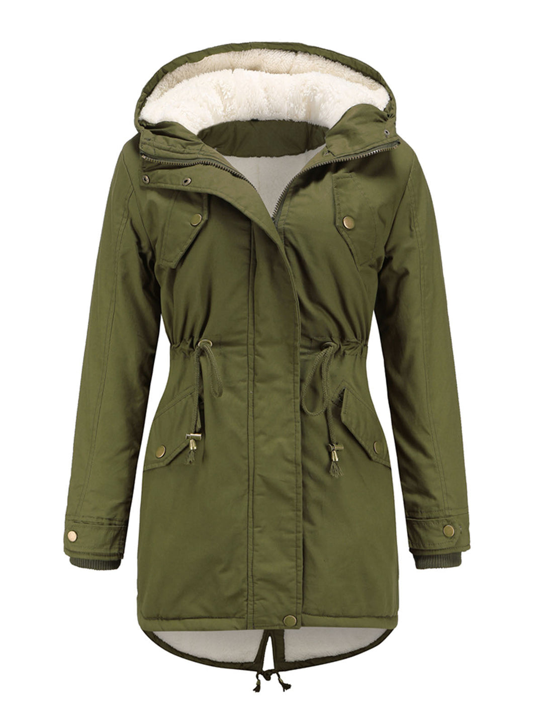 Damen Midiparka mit Kapuze | Langer Parka mit Frontreißverschluss und geradem Schnitt für Alltag, Büro und kalte Tage