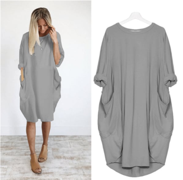 Damen Midikleid mit Lockerer Passform &amp; Rundhalsausschnitt | Luftiges Sommerkleid mit Taschen | Bequem &amp; Vielseitig