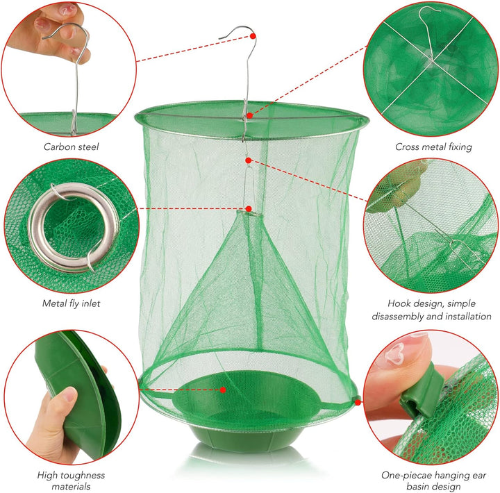 Fliegenfalle zum Aufhängen chemiefrei – TrapSavage 1+1 Set | fängt tausende Fliegen | für Küche, Garten, Stall &amp; Restaurant
