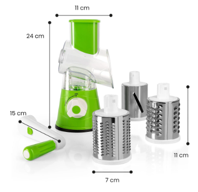 Multifunctional 3-in-1 vegetable cutter | Rotating grater, stainless steel blades | Cut, grate &amp; grind, compact &amp; safe