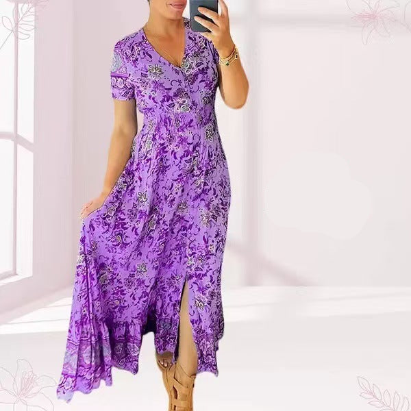 Schmeichelndes Sommerkleid aus Stretch-Baumwollmischung | V-Ausschnitt für feminine Linie | Bequem &amp; vielseitig | Größen XS–5XL