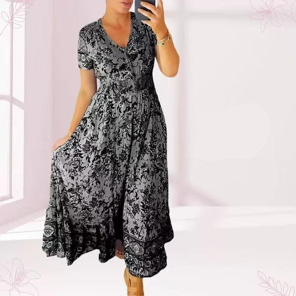 Schmeichelndes Sommerkleid aus Stretch-Baumwollmischung | V-Ausschnitt für feminine Linie | Bequem &amp; vielseitig | Größen XS–5XL