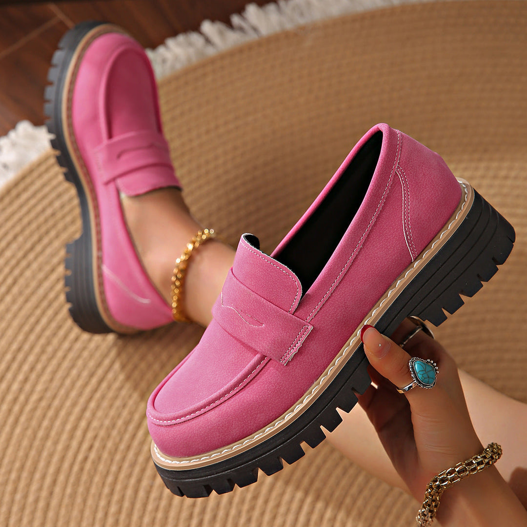 Mocassini da donna in pelle scamosciata con suola platform 4,5 cm | Slip-on, punta tonda | Suola in gomma antiscivolo | 7 colori
