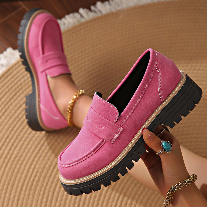 Mocassini da donna in pelle scamosciata con suola platform 4,5 cm | Slip-on, punta tonda | Suola in gomma antiscivolo | 7 colori