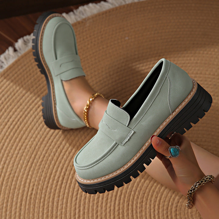 Mocassini da donna in pelle scamosciata con suola platform 4,5 cm | Slip-on, punta tonda | Suola in gomma antiscivolo | 7 colori