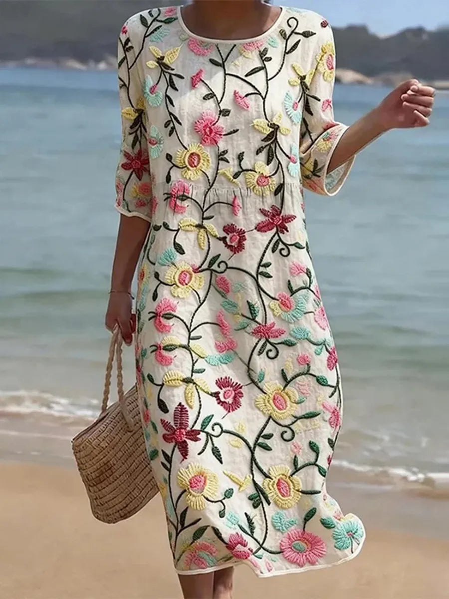 REBECCA Maxikleid mit Blumenmuster | Fließend, leicht &amp; atmungsaktiv | Bequeme Passform für Alltag, Brunch &amp; Reisen