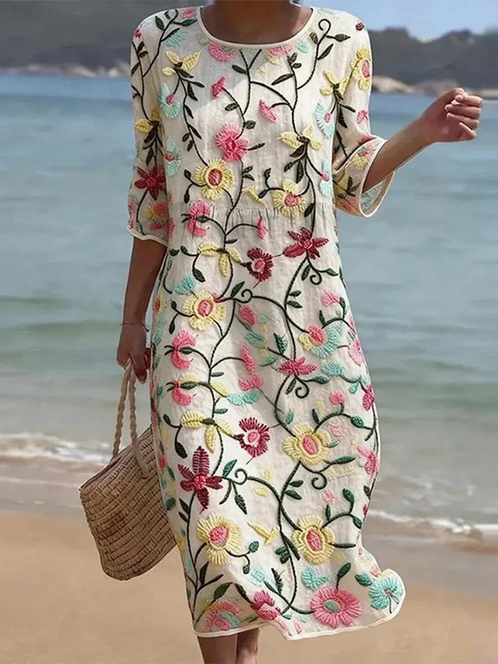 REBECCA Maxikleid mit Blumenmuster | Fließend, leicht &amp; atmungsaktiv | Bequeme Passform für Alltag, Brunch &amp; Reisen