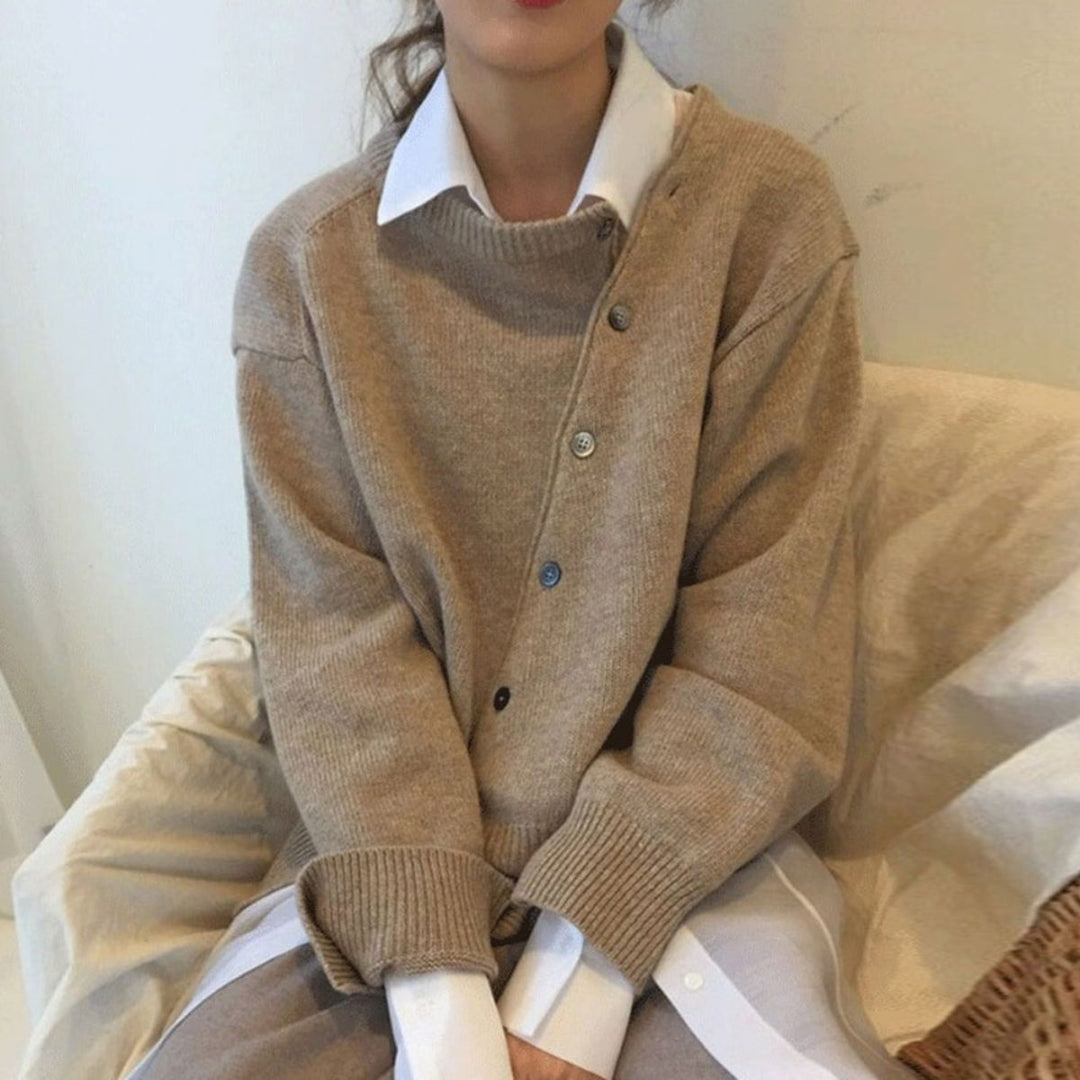 Damen Strickpullover mit Knopfdetails | Kuscheliger Pullover mit lockerer Passform für Alltag, Büro und Herbstlooks