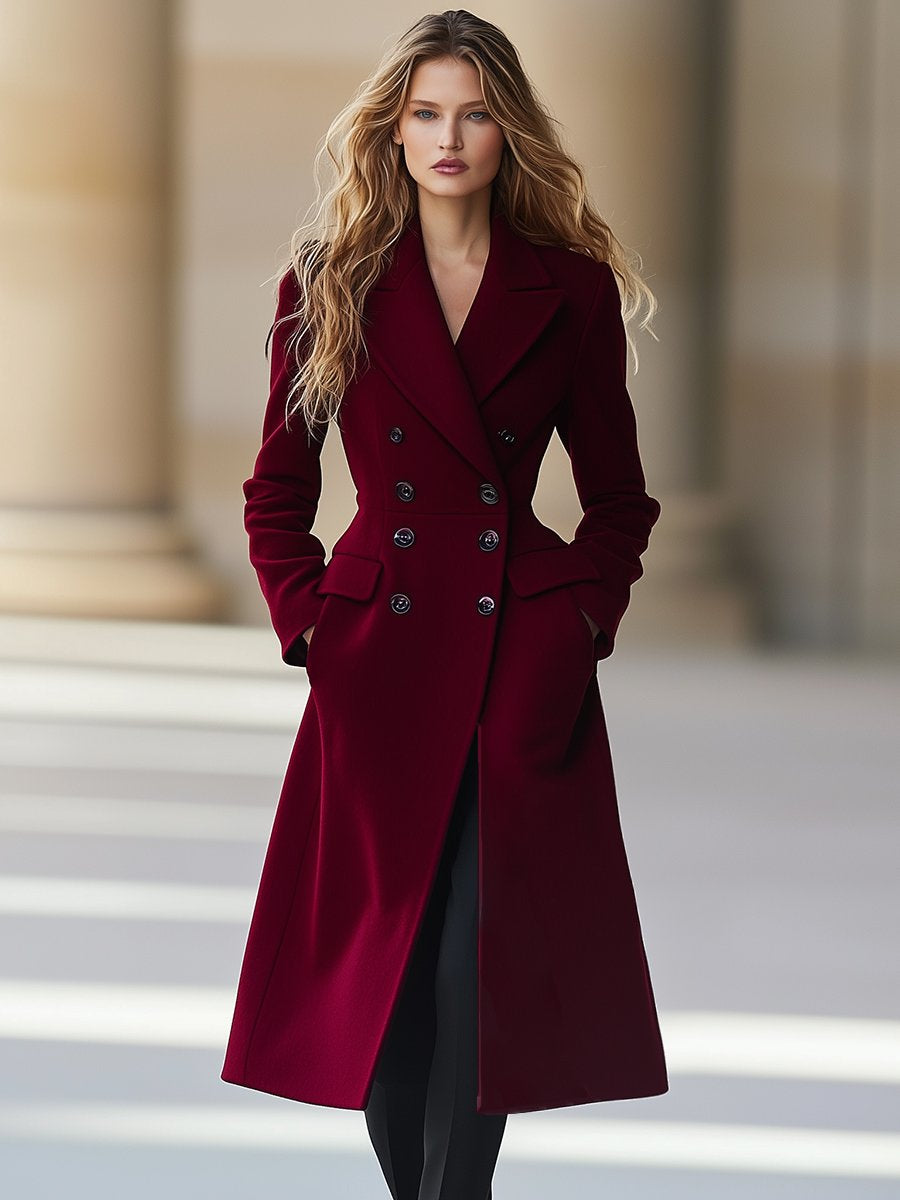 Damen Wintermantel zweireihig mit Reverskragen | Langer figurbetonter Mantel für elegante Alltagslooks und besondere Anlässe