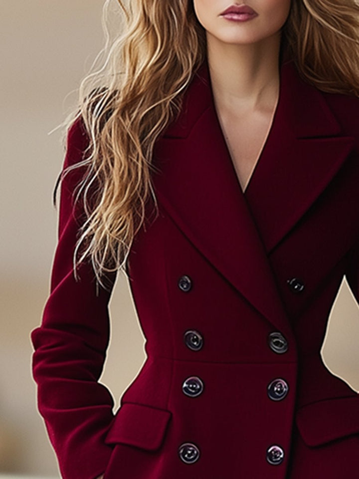 Damen Wintermantel zweireihig mit Reverskragen | Langer figurbetonter Mantel für elegante Alltagslooks und besondere Anlässe