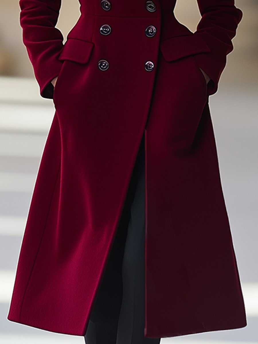 Damen Wintermantel zweireihig mit Reverskragen | Langer figurbetonter Mantel für elegante Alltagslooks und besondere Anlässe