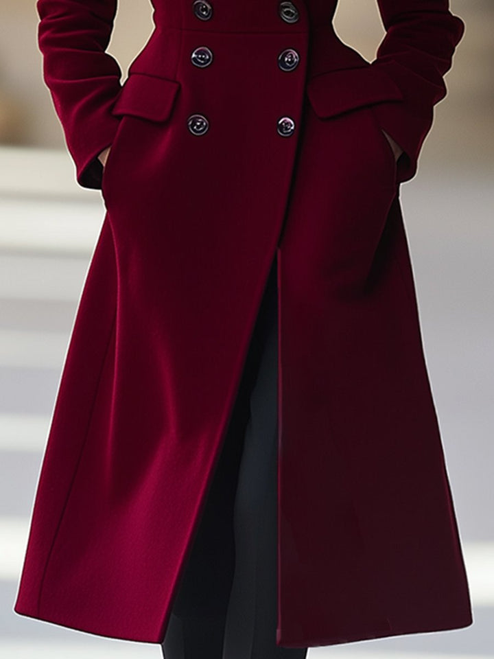 Damen Wintermantel zweireihig mit Reverskragen | Langer figurbetonter Mantel für elegante Alltagslooks und besondere Anlässe