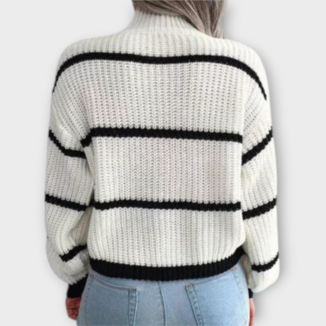 Damen Strickpullover mit hohem Kragen und Streifen | Lockere Passform für Alltag, Freizeit und vielseitige Layering-Looks