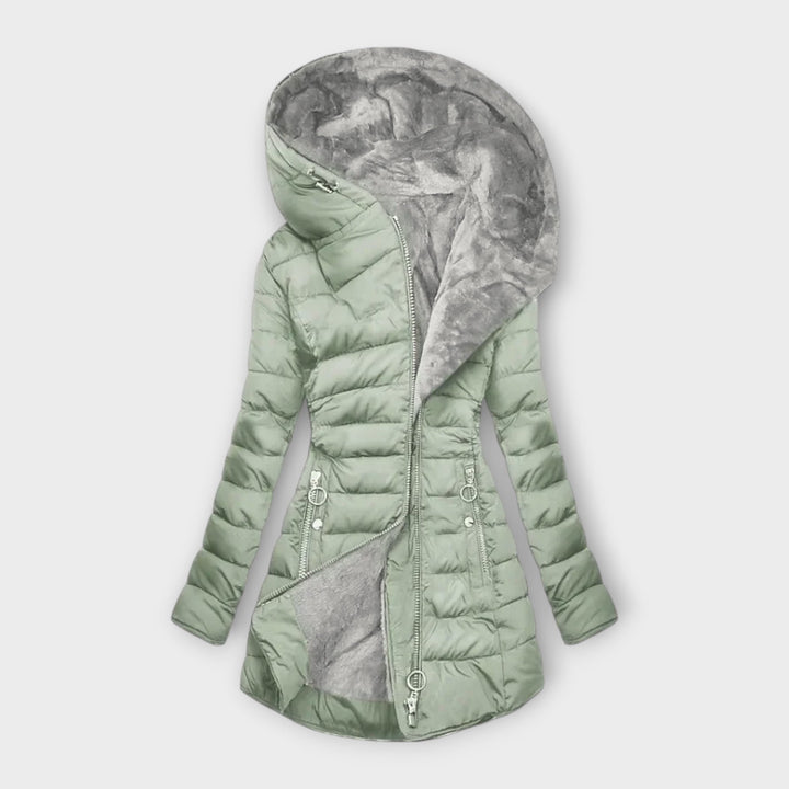Damen Winterjacke mit Kapuze | Taillierte Jacke mit durchgehendem Reißverschluss und Seitentaschen für Alltag und Spaziergänge