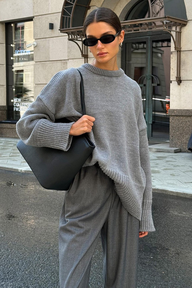 Damen Oversize Pullover mit Rundhalsausschnitt | Lässiger Schnitt mit langen Ärmeln und verlängerter Rückseite für Alltag und Freizeit