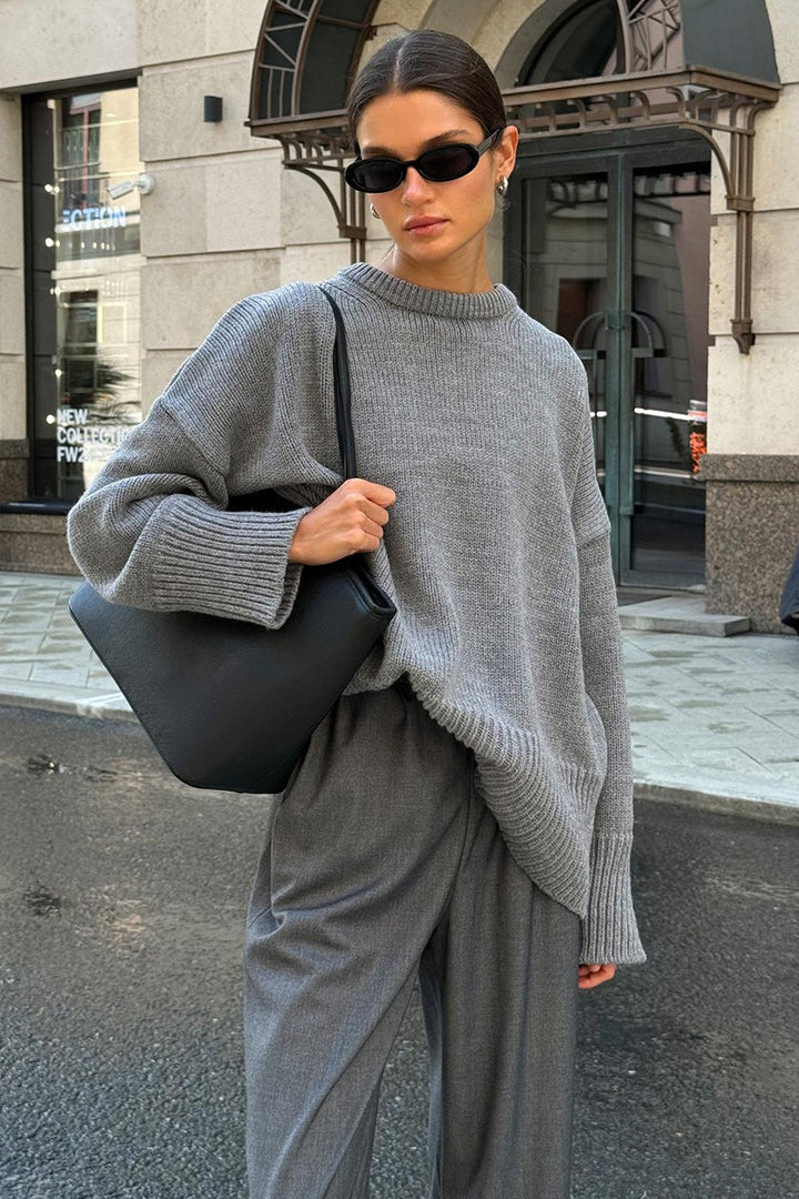 Damen Oversize Pullover mit Rundhalsausschnitt | Lässiger Schnitt mit langen Ärmeln und verlängerter Rückseite für Alltag und Freizeit