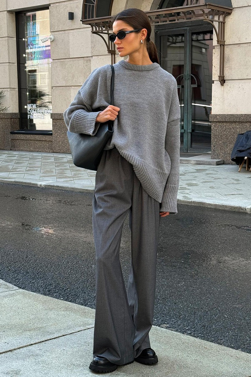 Damen Oversize Pullover mit Rundhalsausschnitt | Lässiger Schnitt mit langen Ärmeln und verlängerter Rückseite für Alltag und Freizeit