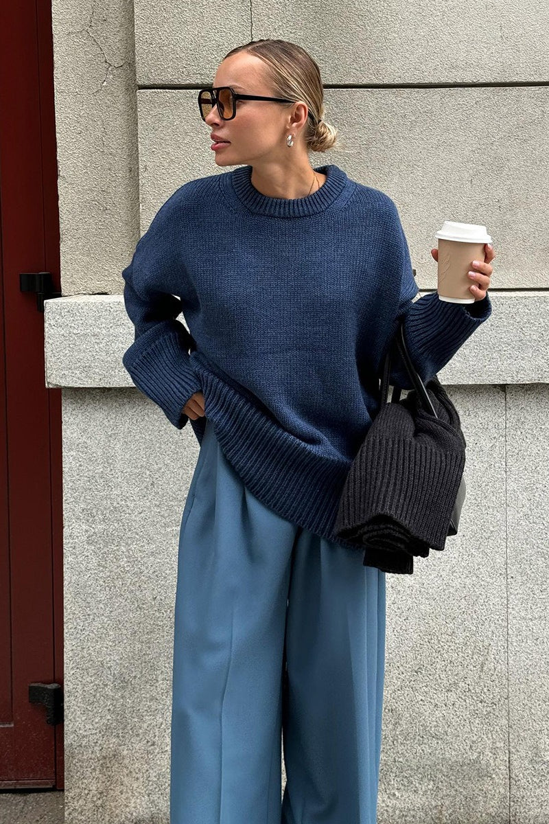 Damen Oversize Pullover mit Rundhalsausschnitt | Lässiger Schnitt mit langen Ärmeln und verlängerter Rückseite für Alltag und Freizeit