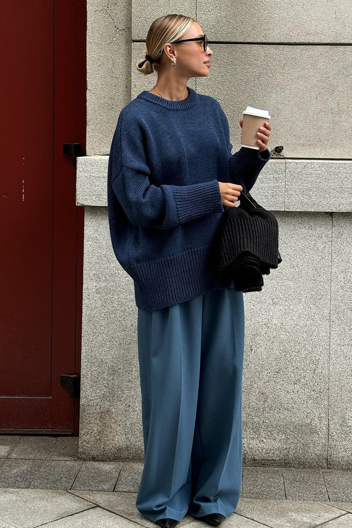 Damen Oversize Pullover mit Rundhalsausschnitt | Lässiger Schnitt mit langen Ärmeln und verlängerter Rückseite für Alltag und Freizeit
