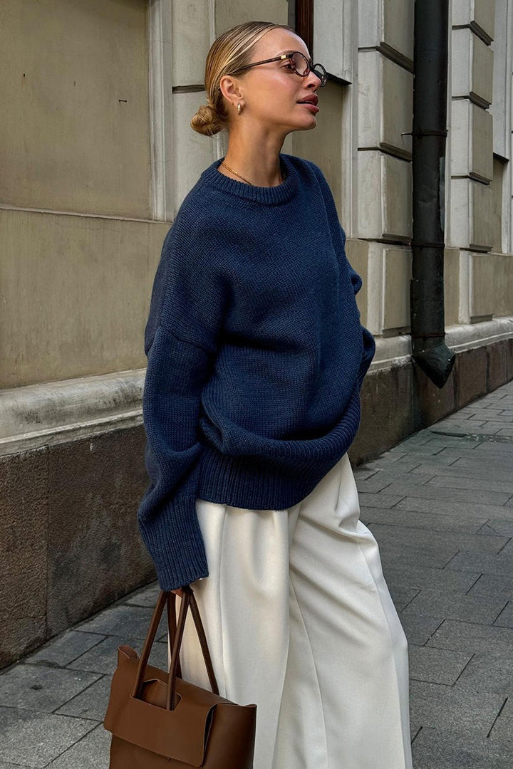 Damen Oversize Pullover mit Rundhalsausschnitt | Lässiger Schnitt mit langen Ärmeln und verlängerter Rückseite für Alltag und Freizeit