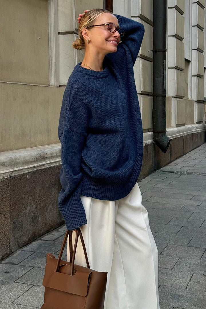 Damen Oversize Pullover mit Rundhalsausschnitt | Lässiger Schnitt mit langen Ärmeln und verlängerter Rückseite für Alltag und Freizeit