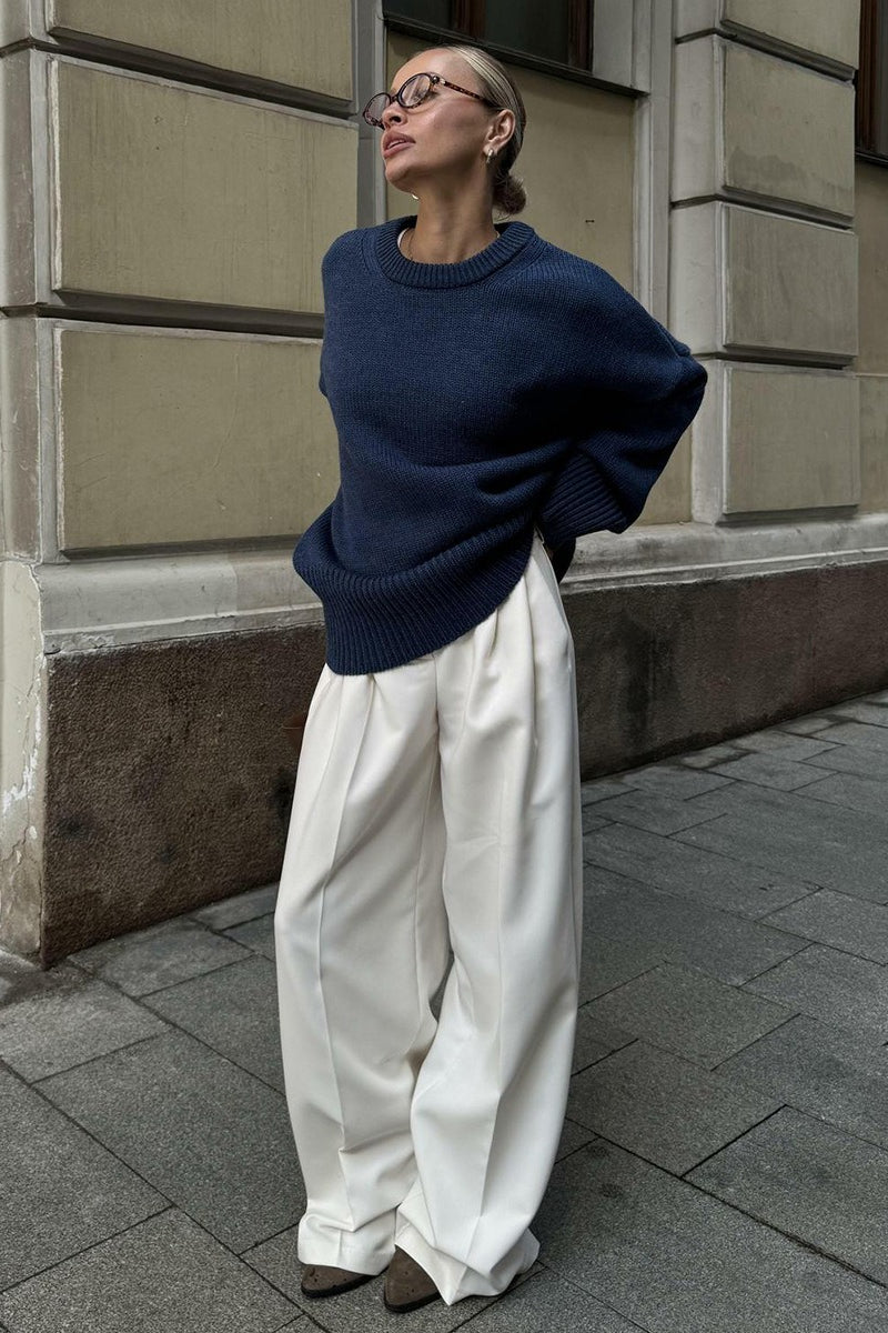 Damen Oversize Pullover mit Rundhalsausschnitt | Lässiger Schnitt mit langen Ärmeln und verlängerter Rückseite für Alltag und Freizeit