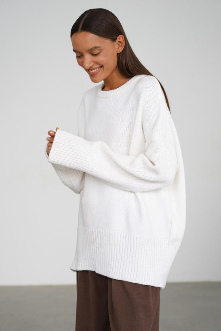 Damen Oversize Pullover mit Rundhalsausschnitt | Lässiger Schnitt mit langen Ärmeln und verlängerter Rückseite für Alltag und Freizeit