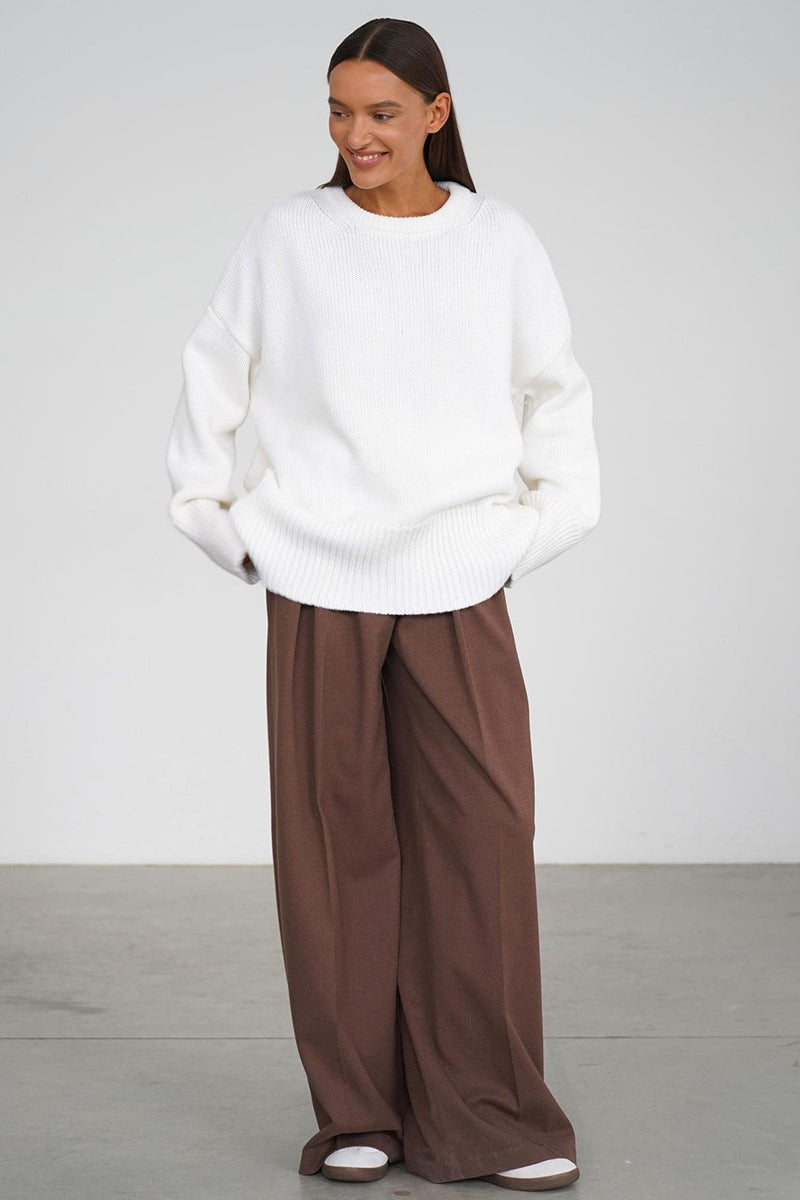 Damen Oversize Pullover mit Rundhalsausschnitt | Lässiger Schnitt mit langen Ärmeln und verlängerter Rückseite für Alltag und Freizeit
