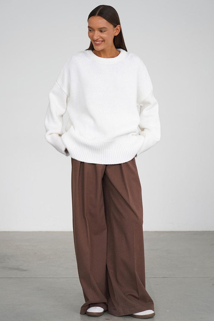 Damen Oversize Pullover mit Rundhalsausschnitt | Lässiger Schnitt mit langen Ärmeln und verlängerter Rückseite für Alltag und Freizeit